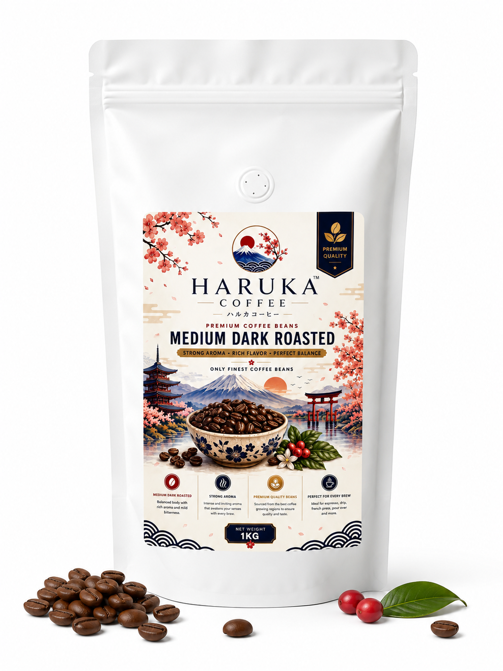 Premium Coffee Beans 1kg | Medium Dark Roast Finest Beans for Cafes, Restaurants & Offices | Rich Aroma | 100% Pure Coffee Beans