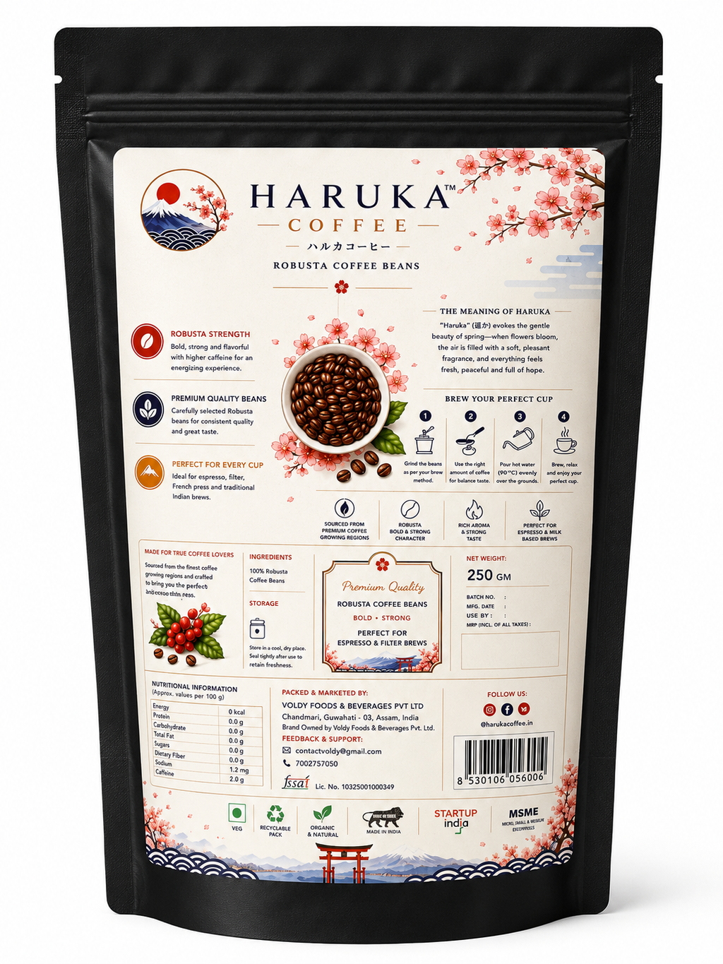 Finest Coffee Beans 250g | Medium Dark Roast Beans | Rich Aroma & Strong Flavor | 100% Pure Robusta Coffee Beans