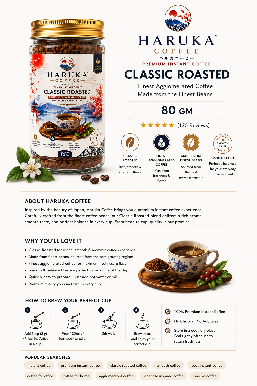 Premium Instant Coffee 80g | Classic Roasted Agglomerated Coffee | Rich & Strong aroma